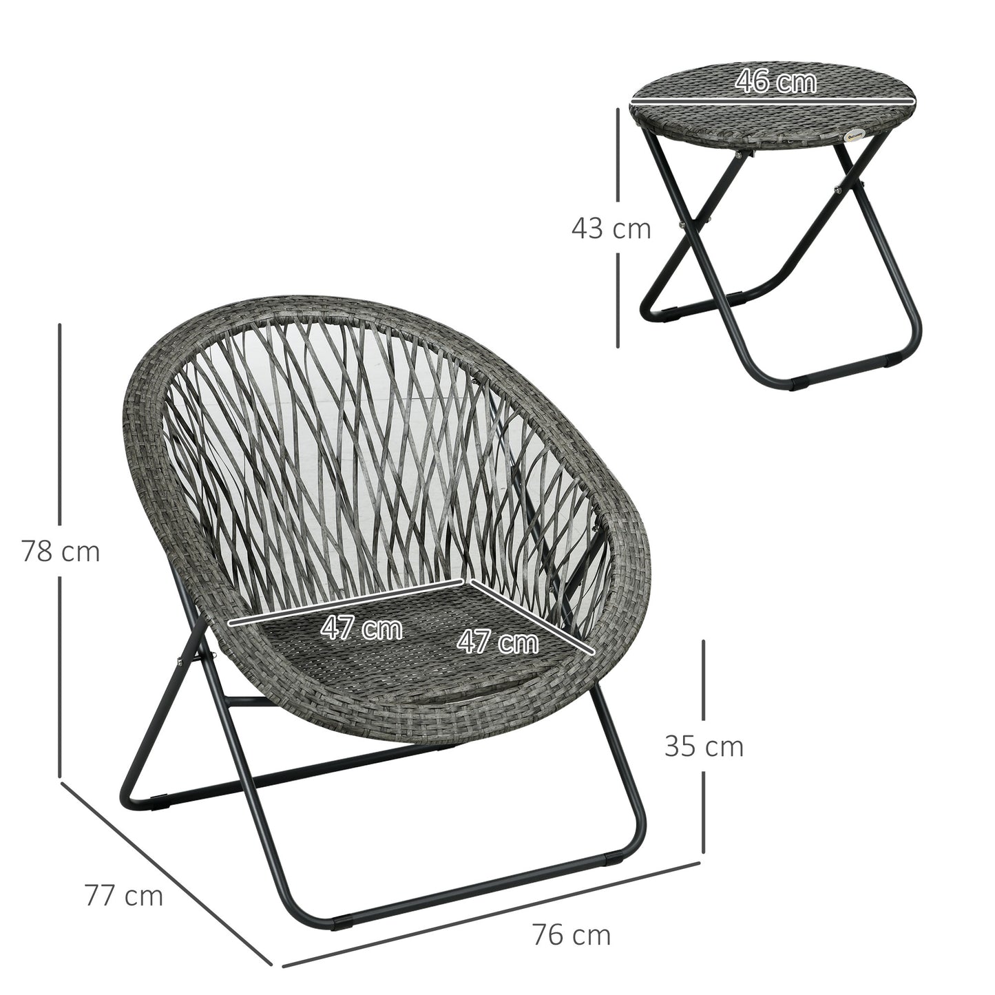 Tuinset – Buitenmeubelset – Patio Set – Tuinmeubilair – Balkonset – 2 Persoons – Stalen Frame – Opvouwbaar – Grijs