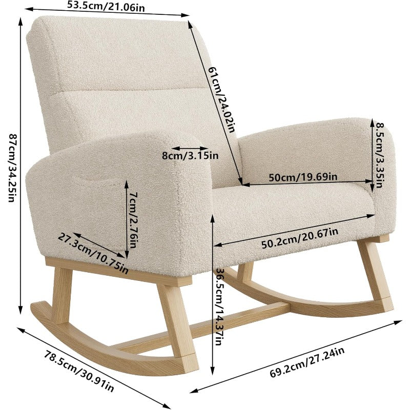 Schommelstoel – Relaxstoel – Schommelbank – Lounge Stoel – Beige Variant – Zachte Schapenvacht Bekleding – Verstelbare Voetsteun Met Lendenkussen