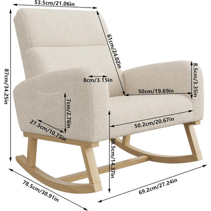 Schommelstoel – Relaxstoel – Schommelbank – Lounge Stoel – Beige Variant – Zachte Schapenvacht Bekleding – Verstelbare Voetsteun Met Lendenkussen