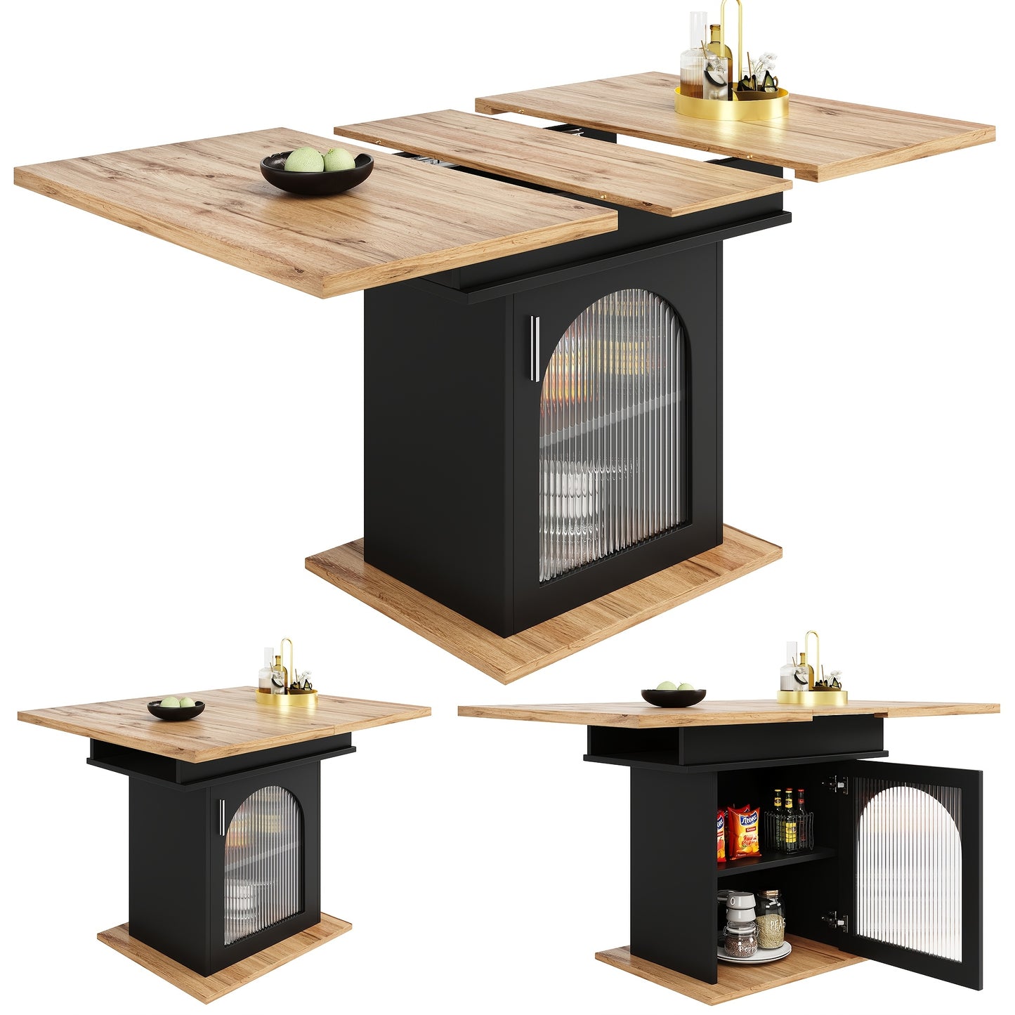 Extendable Dining Table with Extendable Shelf - Space-Saving Modern Kitchen & Dining Table, Converts to, Sturdy Metal Construction, Easy Assembly for Small Spaces, Apartments, Living Room - Black Contemporary Design