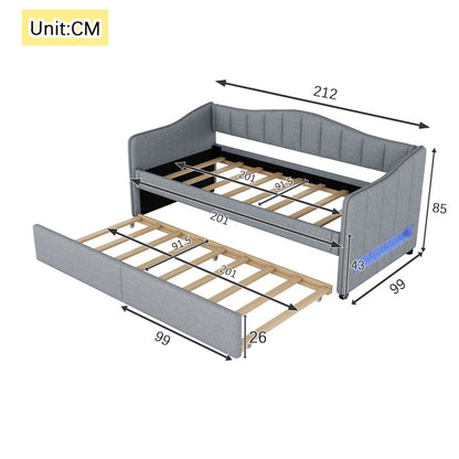 Bedbank – Slaapbank – Sofa Bed – Tagesbett – Eenpersoonsbed – Uittrekbaar Bed – Linnen Bekleding – 90x200 cm