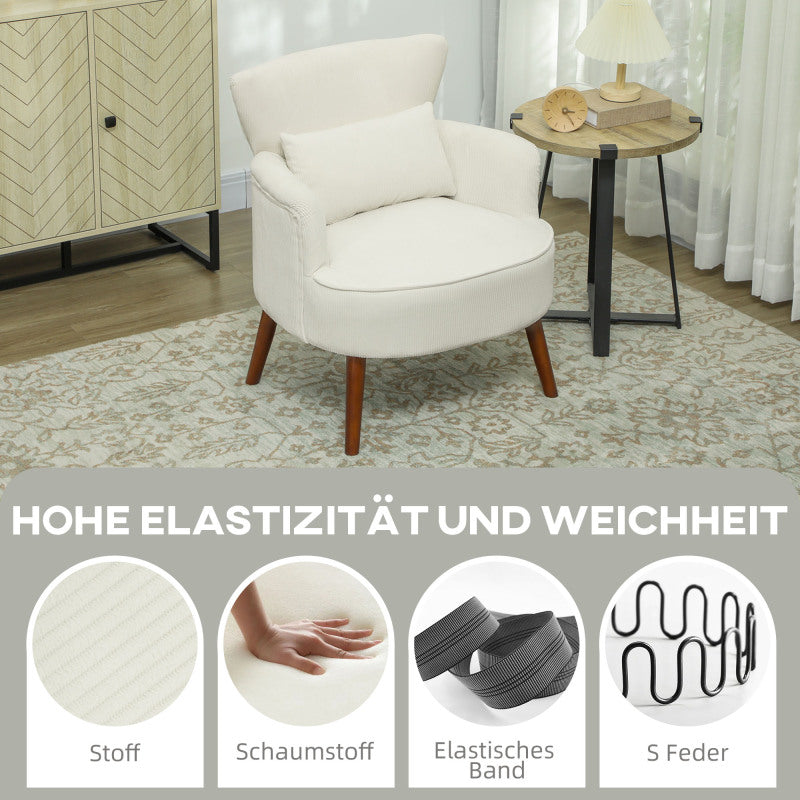 Fauteuil – Loungestoel – Leunstoel – Zetel – Armstoel – Creme Wit – Hoogwaardig HR-Schuim – Stevig Eucalyptus Houten Frame – Draagvermogen 120kg