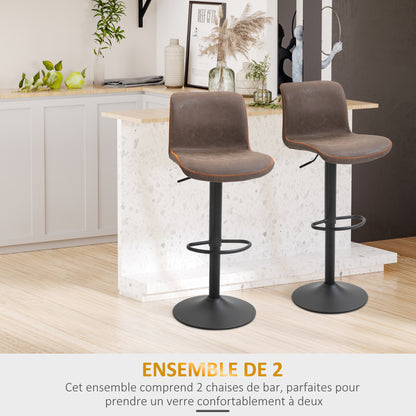 Barkrukken – Barstoelen – Krukjes – Verstelbare Stoelen – Vintage Chestnut – Set Van 2 – Verstelbare Zithoogte 85-106 cm – Comfortabele Gevulde PU-zitting