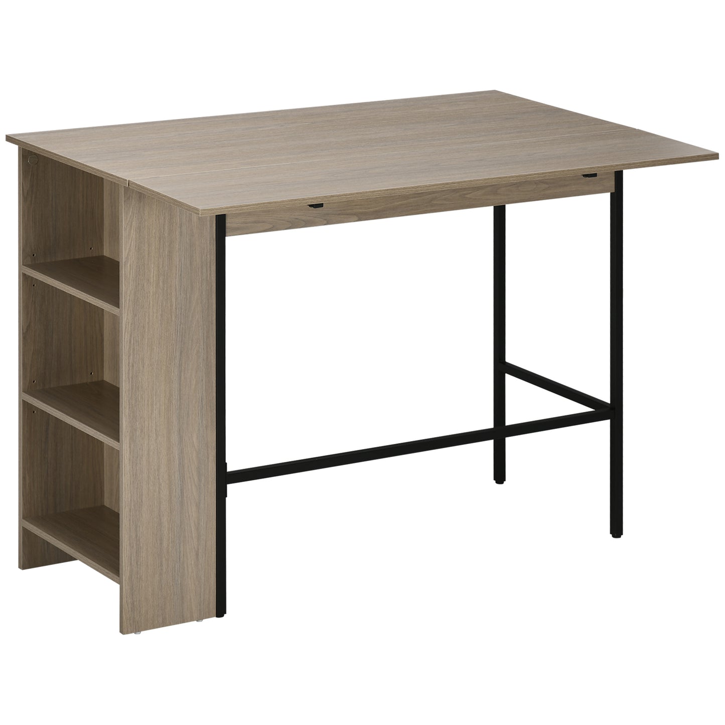 Bartafel – Keukeneiland – Barmeubel – Bistrotafel – Opbergtafel – Met Opvouwbaar Zijblad – 3 Opbergrekken – Grijs – 120x76x91 cm – Metaal En Hout