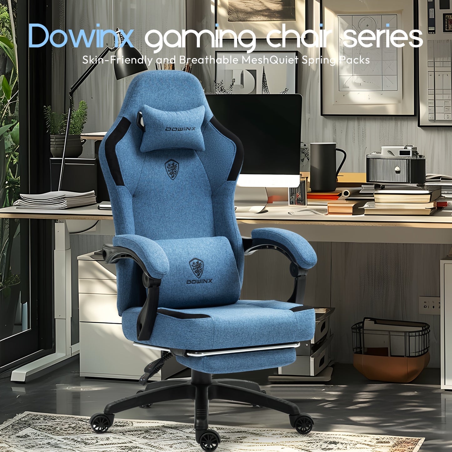Purchase products such as fabric gaming chairs with pocket spring cushions, breathable computer chairs with lumbar support and footrests, high-back gaming office chairs for adults, in black.