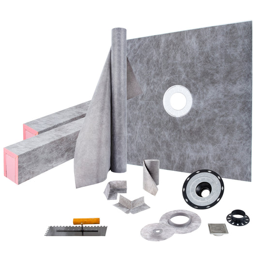 Douchesysteem – Douchebak – Doucheset – Douchevloer – Douchebasis – EPS Schuim 1219x1219 mm – Waterdicht Met 5° Afschot En Roestvrij Stalen Afvoerrooster