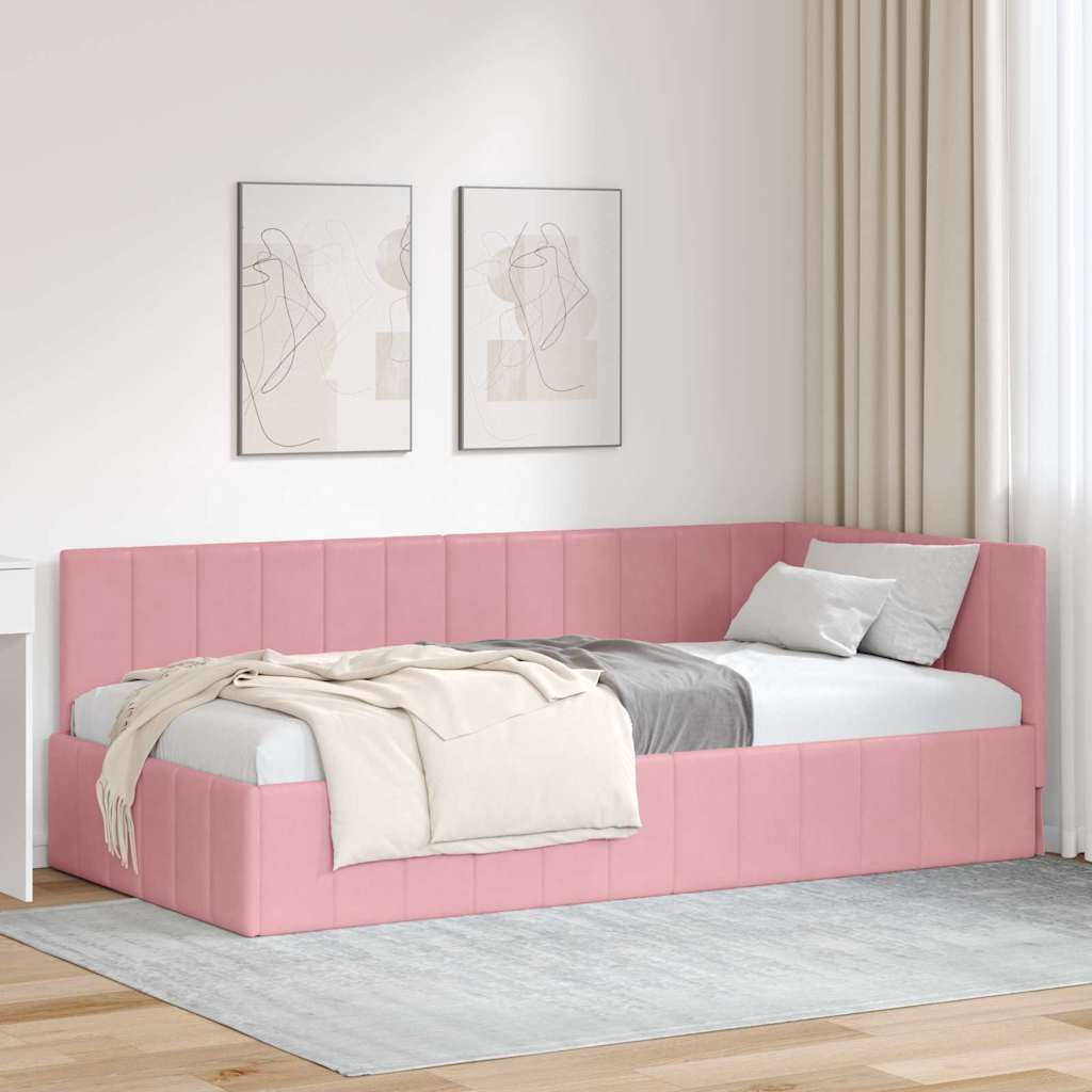 Bedframe – Bedbodem – Eenpersoonsbed – Slaapbank – Kinderbed – Roze Fluweel Hoofdeinde – 100x200 cm – Geperst Hout
