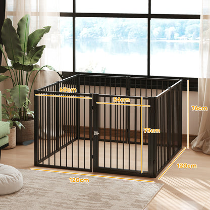 Hondenren – Puppyren – Hondenhek – Puppyafzetting – Speelren – 8 Panelen Met Deur – Inklapbaar En Draagbaar – Robuust Stalen Zwart