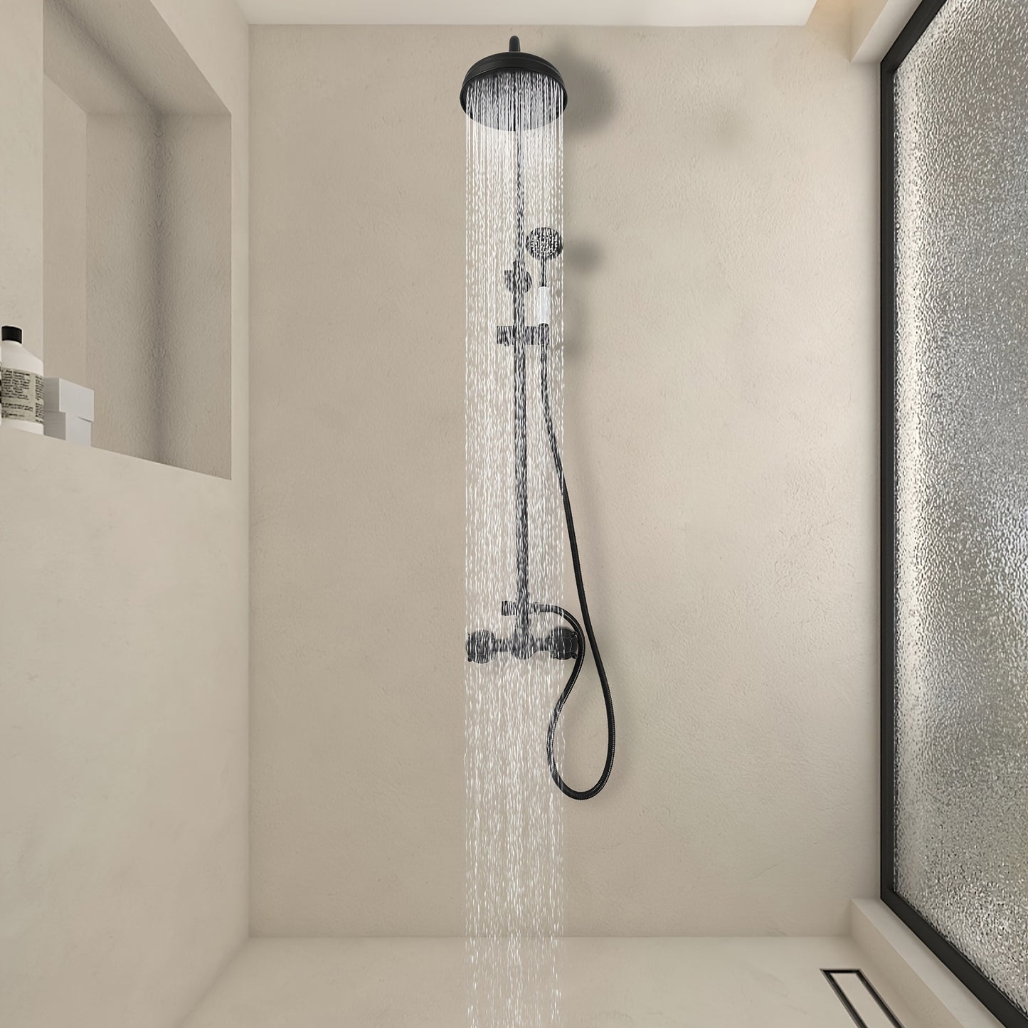 Regendouche – Douche Systeem – Douche Set – Handdouche – Doucheset – Retro Design – Verstelbare Douchestang – Messing & Roestvrijstaal - Zwart