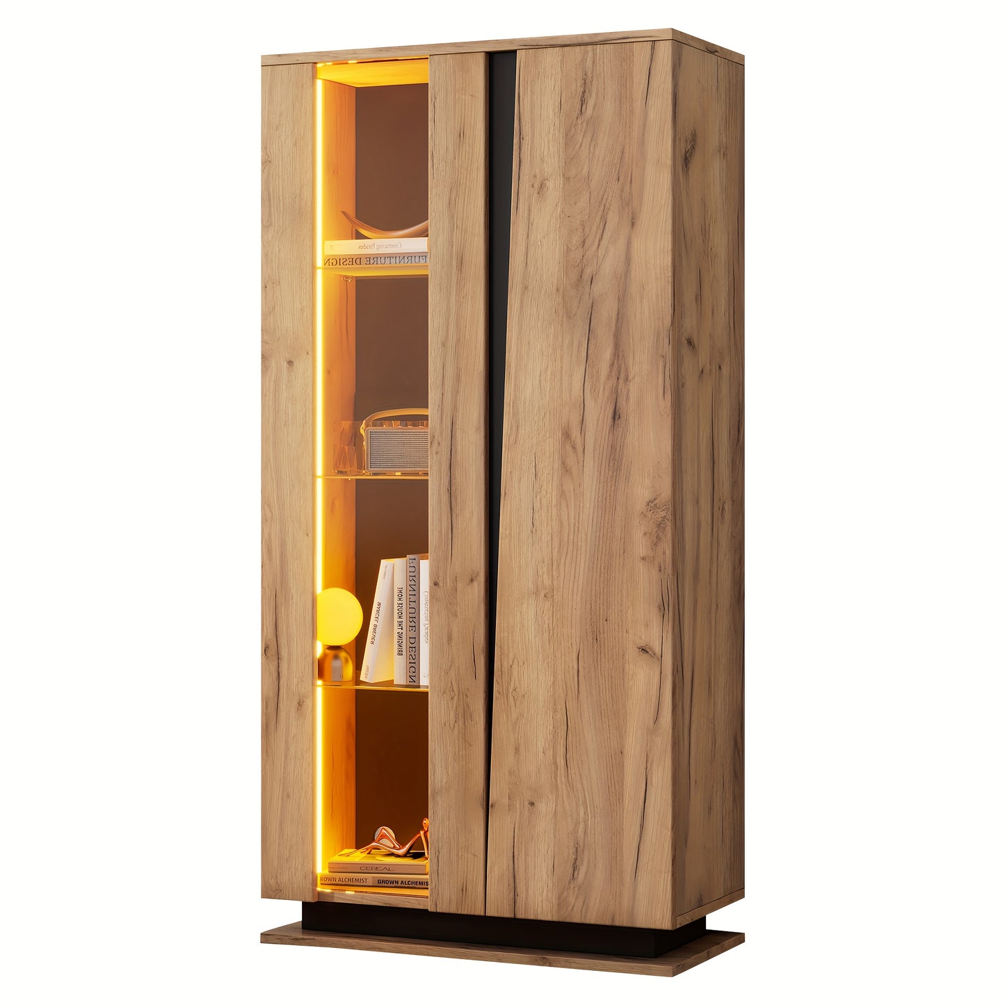 80x35x160cm Freestanding Display Cabinet with Glass Partition - 8 Shelves, 4 Compartments, Classic Wooden Finish, No Power Needed, Perfect for Living Room or Office Decor, Office Decor Cabinet | Modern Display Cabinet | Woode