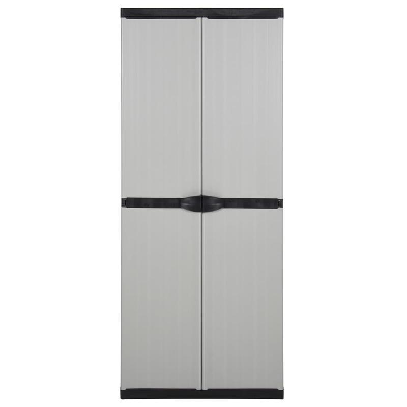 Buitenkast – Tuinkast – Opbergkast – Bergkast – Tuinopbergkast – Transparante Deuren – Duurzaam Kunststof – Vrijstaand – Grijs-Zwart – 68,58 cm Hoog – 3,2 Kubieke Voet Inhoud