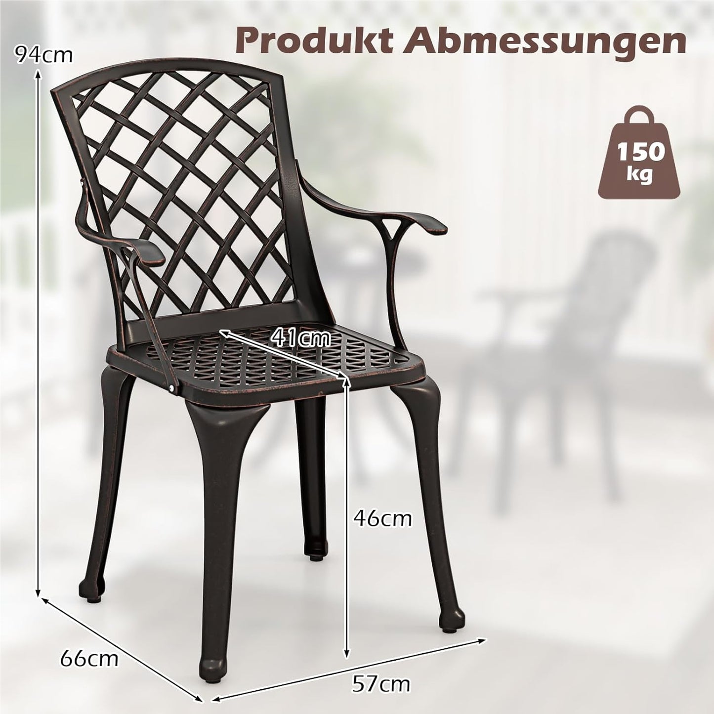 Aluminium Tuinstoelen – Terrasstoelen – Balkonstoelen – Buitenstoelen – Tuinmeubilair – Weerbestendig – Ergonomisch Met Armleuningen – Koper Rood – Set van 2
