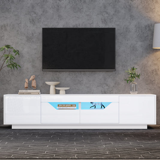 Modern TV Stand Compatible for 75-Inch TVs with 2 Drawers & 2 Doors - Low Profile Floor-Standing Cabinet, Sturdy Metal Frame, Ample Storage for Media Players/Gaming Consoles, Fits for Screens
