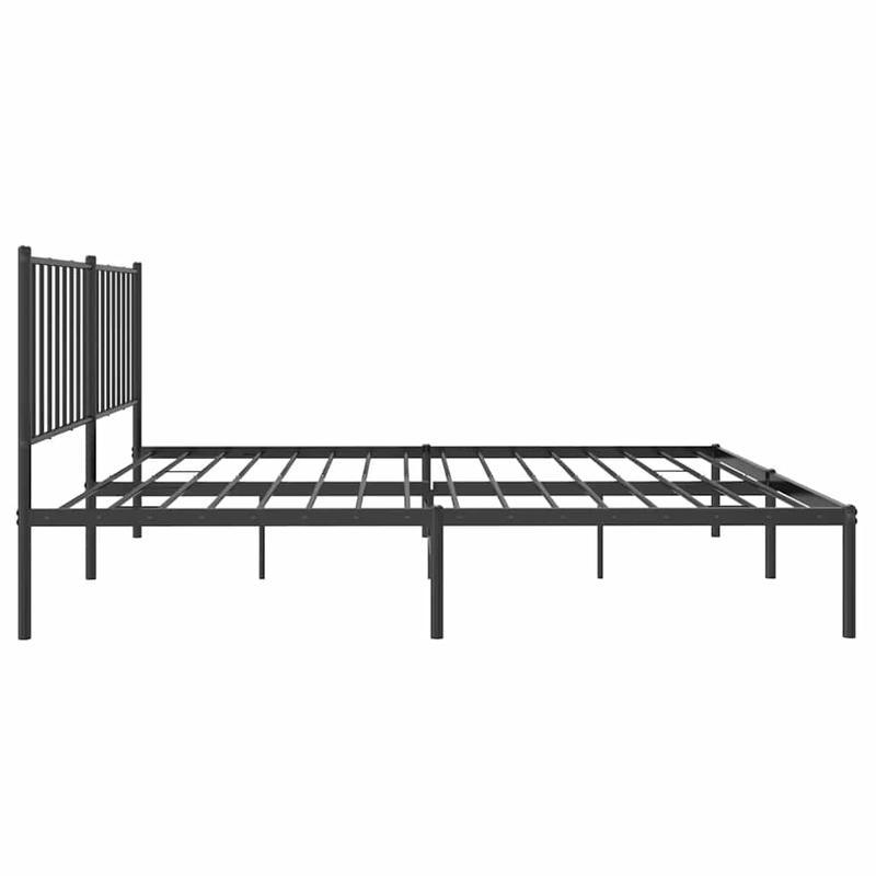 Modern Black Metal Bed Frame with Headboard, 135x190cm, Powder-Coated for Strength & Stability, Minimalist Design for Contemporary Bedrooms, Bed Room Decor