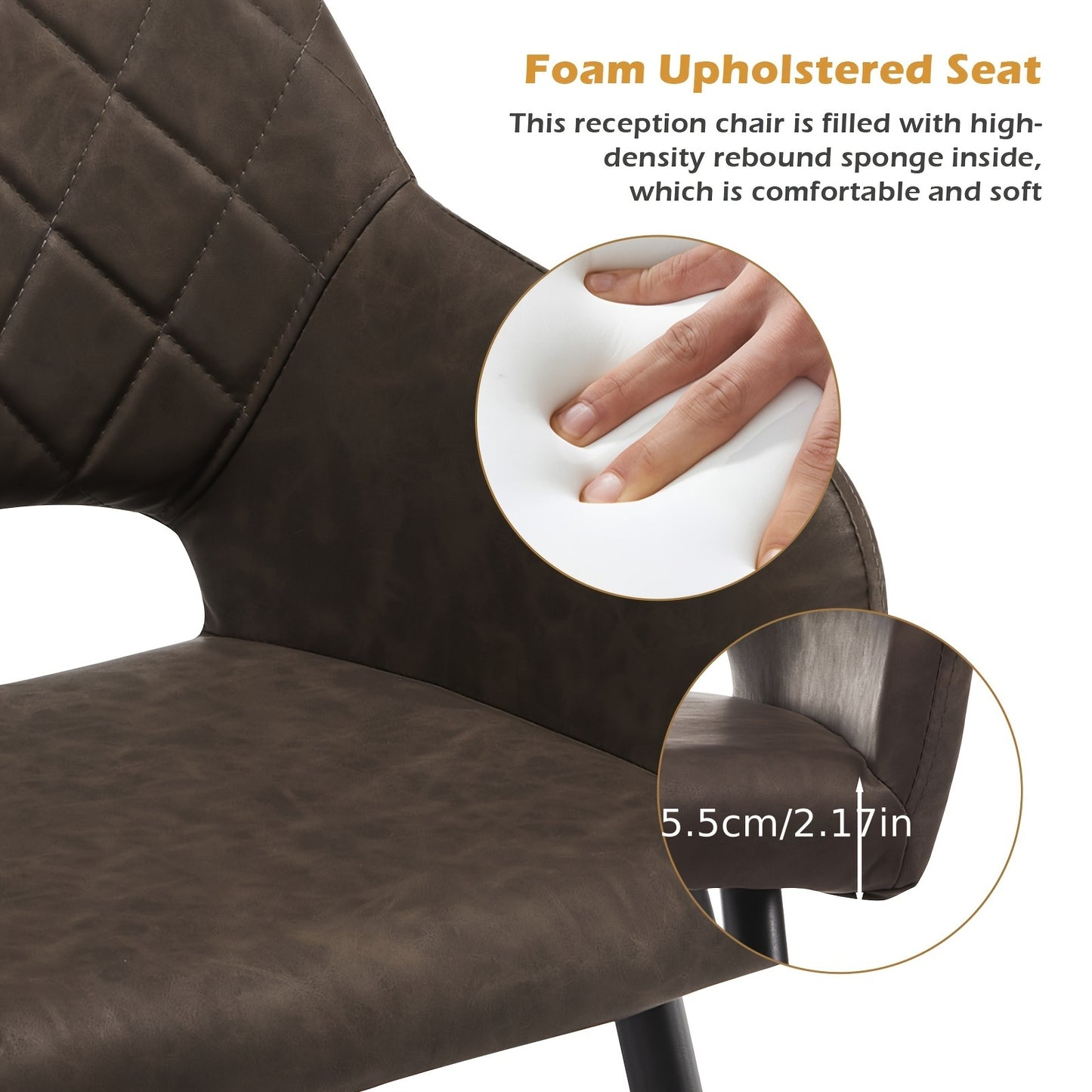 Eetkamerstoel – Stoel – Zithoekstoel – Keukenstoel – Armstoel – Set van 2 Donkerbruin – Memory Foam Zitting – Kunstleren Bekleding – Stevig Metalen Frame