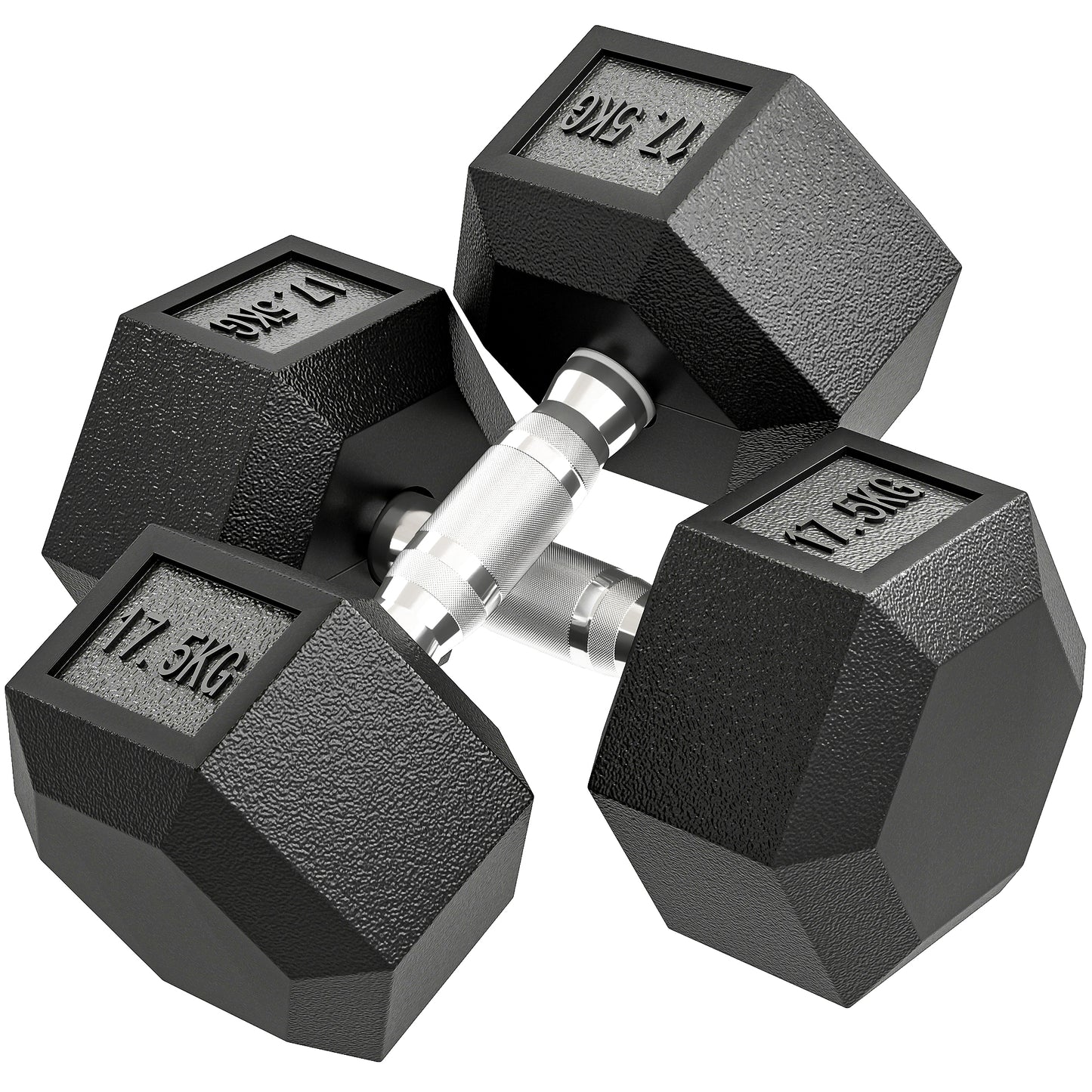 Halter – Dumbbell – Gewicht – Krachttraining – Fitness – Zwart met Zilveren Accenten – 35 kg – Anti-Slip Grip