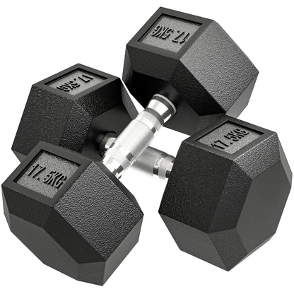 Halter – Dumbbell – Gewicht – Krachttraining – Fitness – Zwart met Zilveren Accenten – 35 kg – Anti-Slip Grip
