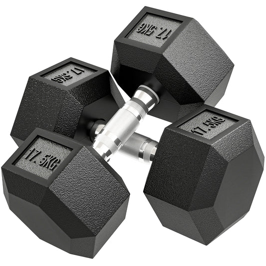 Halter – Dumbbell – Gewicht – Krachttraining – Fitness – Zwart met Zilveren Accenten – 35 kg – Anti-Slip Grip