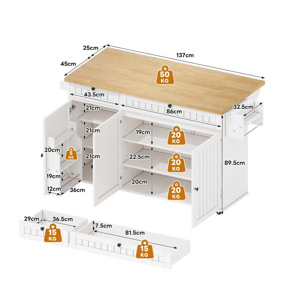 Keukenblok – Keukenkast – Keukenmeubel – Keukeneiland – Kitchenette – Mobiel met Inklapbaar Werkblad – Zes Wielen met Rem – Zwart Modern Design