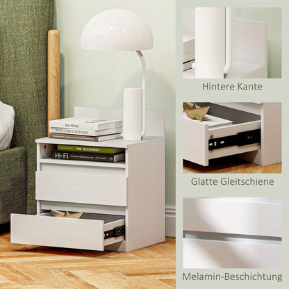 Nachtkastje – Bijzettafeltje – Slaapkamerkastje – Opbergkastje – Witte MDF Nachtkastjes Set – 2 Lades Met Soft-Close – Compact 70 Cm Hoog