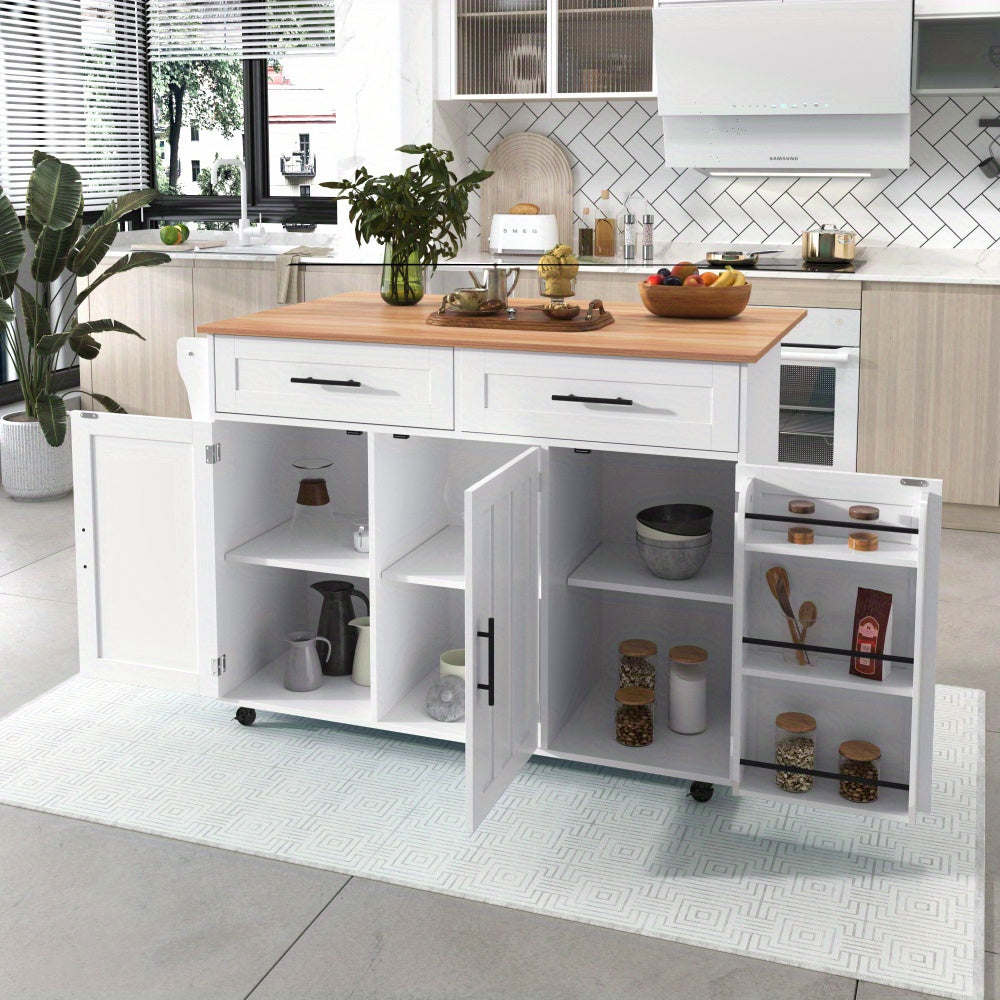 Dressoir – Sideboard – Buffet – Opbergkast – Woonkamerkast – Wit Modern Mobiel Meubel – Uitschuifbare Klaptafel – 4 Wieltjes & Veel Opbergruimte