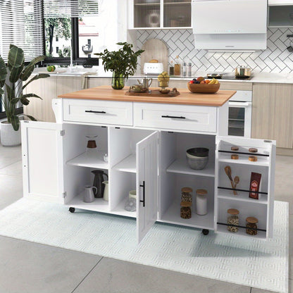 Dressoir – Sideboard – Buffet – Opbergkast – Woonkamerkast – Wit Modern Mobiel Meubel – Uitschuifbare Klaptafel – 4 Wieltjes & Veel Opbergruimte
