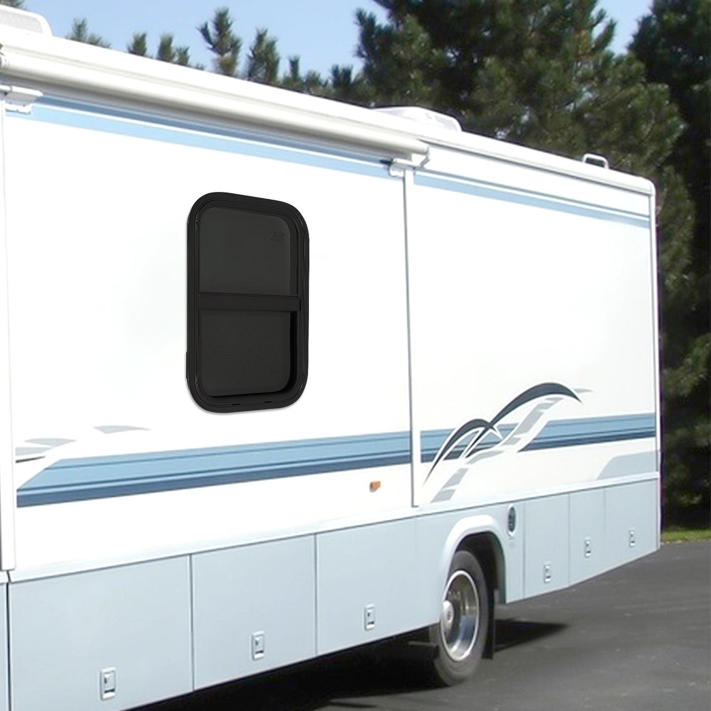 Verticale Schuifraam – Schuifraam Camper – Ventilatieraam – Raam Met Hor – Rits Horraam – Aluminium En Gehard Glas – Afmeting 350x550 mm – Donker Getint Glas