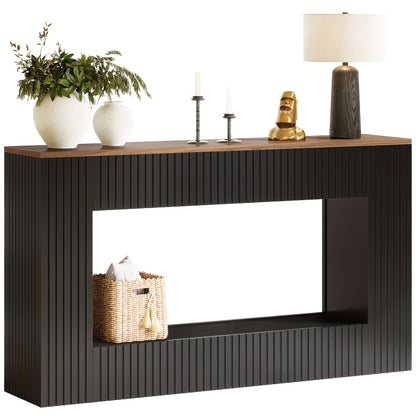 Sidetable – Console Tafel – Halmeubel – Bijzettafel – Sofa Tafel – Walnoot & Zwart – Smal Langwerpig Ontwerp – Hoogwaardig Houten Materialen