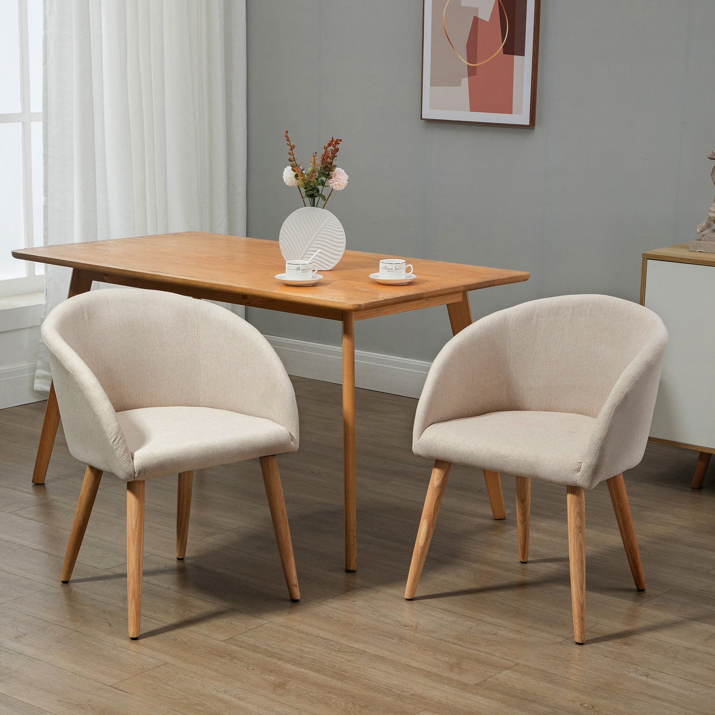Eetkamerstoel – Stoel – Kuipstoel – Zithoekstoel – Barkruk – Scandinavisch Design – Houten Poten Met Antislip – Max 150 Kg Belastbaar – Beige Stoffering