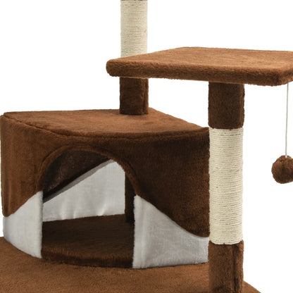 Kattentoren – Krabpaal – Kattenboom – Kattenhuis – Kattenmeubel – Meerdere Verdiepingen – Zacht Polyester Pluche - Bruin en Wit