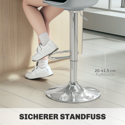 Barkrukken – Barkruk – Barstoel – Kruk – Keukenkruk – Verstelbare Hoogte 82-104 cm – Draaibare 360° Zitting – Kunstleer Grijs – Stalen Frame – Met Rugleuning en Voetsteun