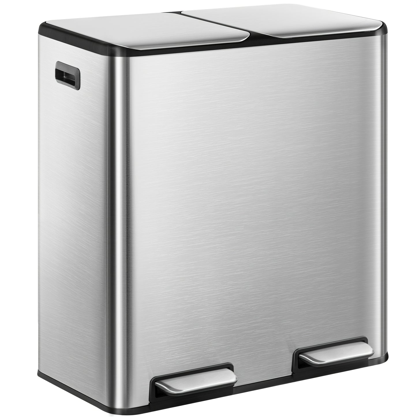 Prullenbak – Afvalbak – Vuilnisbak – Afvalemmer – Pedaalemmer – RVS en Kunststof – 60 Liter Dubbele Compartimenten – Softclose en Pedaalbediening