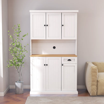 Keukenkast – Opbergkast – Buffetkast – Apothekerskast – Onderkast – 180 cm Wit – Verstelbare Planken – Kabeldoorvoer – Vrijstaand en Duurzaam