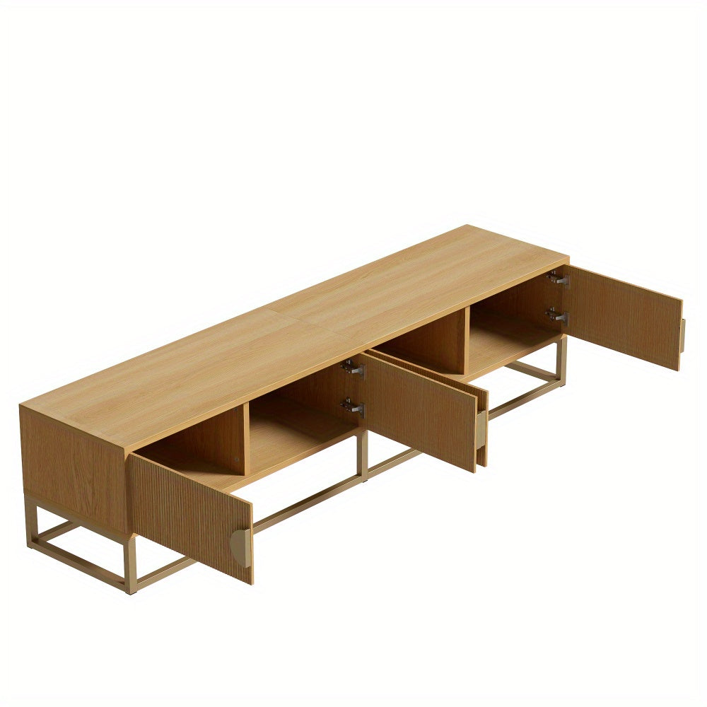 TV Meubel – TV Kast – Televisiekast – Dressoir – Opbergmeubel – 180 cm – Houtnerf Met Gouden Accenten – Soft-Close Deuren