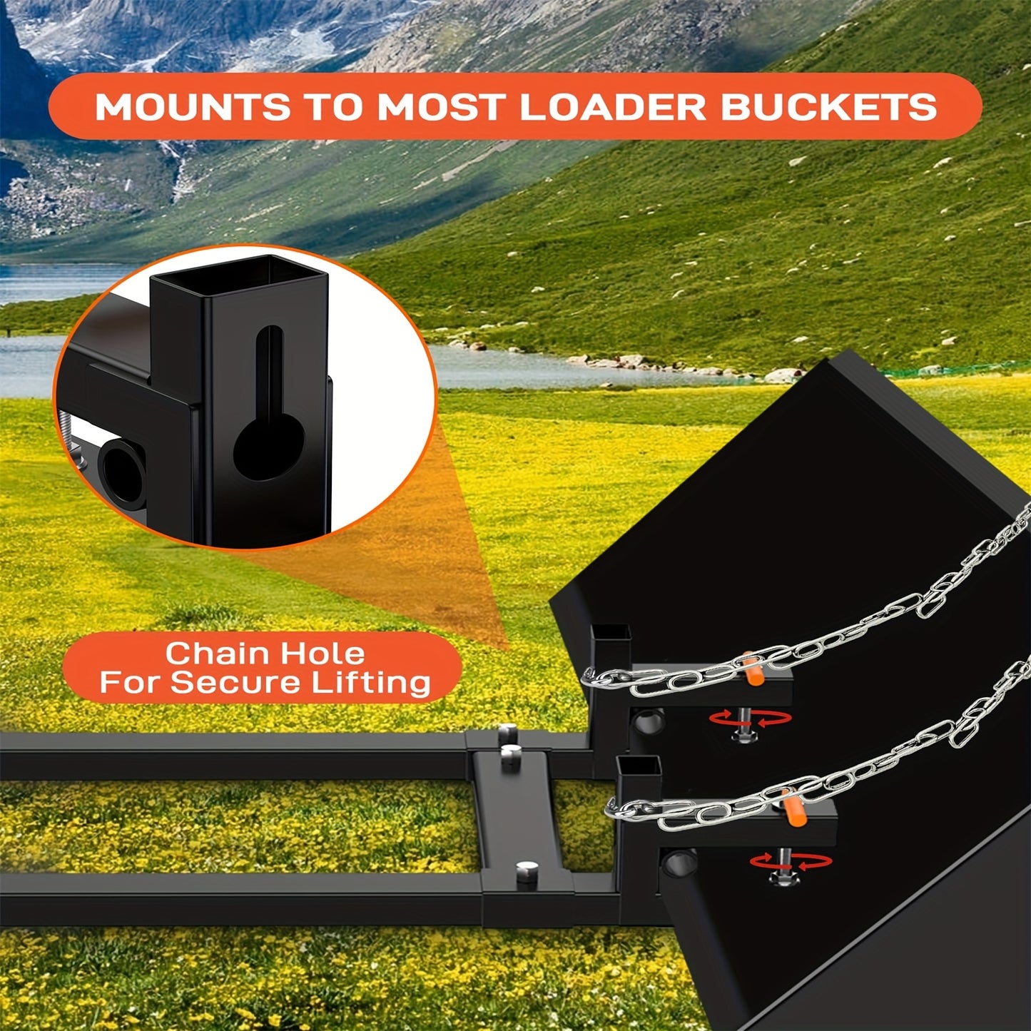 2000/4000/6000 Clamp-On Pallet Forks for Tractor Bucket - Heavy-Duty Quick Attach Bucket Forks with Adjustable Stabilizer Bar, Skid Steer & Loader Compatibility, Fits Attachments (No Tools/Compatible with Most Loader Buckets