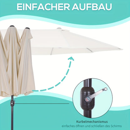 Extra Groot Ovaal Zonnescherm – Parasol – Tuinparasol – Terrasparasol – Balkonparasol – Beige/Wit – Handkurk Bediening – Stevig Aluminium Frame – Groot Doek 455x270x240 cm