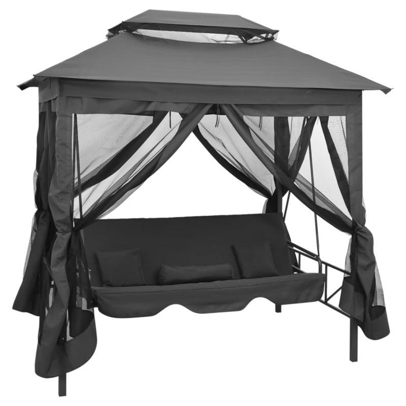 Schommelbank – Schommelstoel – Tuinbank – Schommelbank Met Dak – Swingbank Antraciet – Robuust Stalen Frame – Groot Formaat 220x160x240 cm