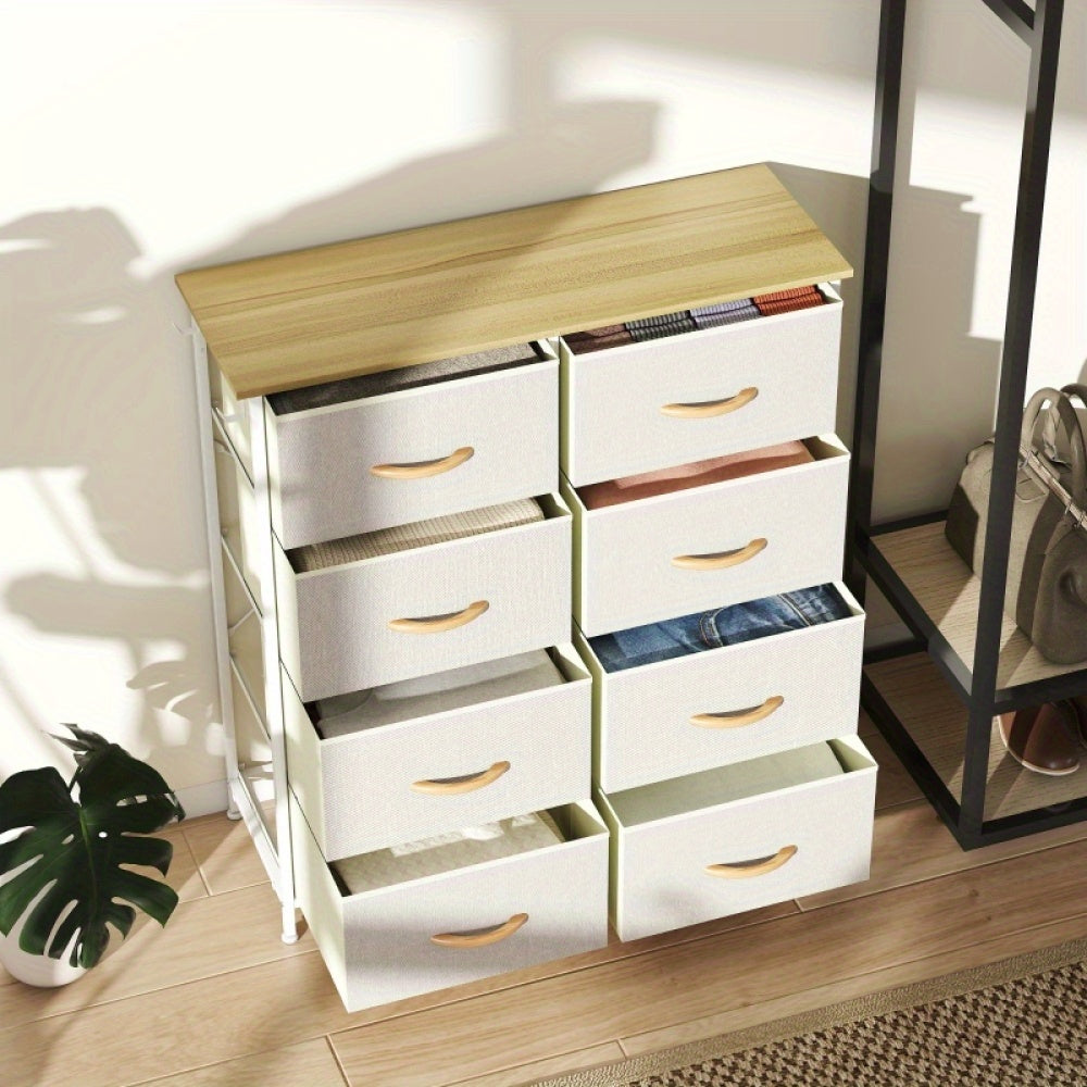 Ladekast – Ladekasten – Opbergkast – Kast – Ladenkast – 8 Stoffen Lades – Stalen Frame – Smal Verticaal Ontwerp – Antikantel Veilig – Inclusief 4 Opbergvakken en 2 Haakjes – Zwart-Wit Design – 68,5 cm Hoog – Duurzaam en Modern