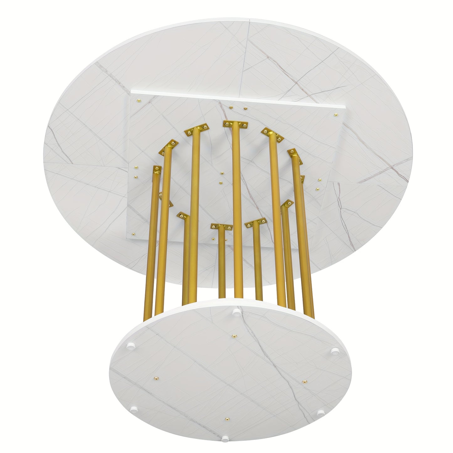 Ronde Eettafel – Keukentafel – Tafel – Diner Tafel – Eetkamertafel – Compact Ontwerp – Marmerlook Afwerking – Metalen Onderstel – Voor 2-4 Personen – Modern Minimalistisch