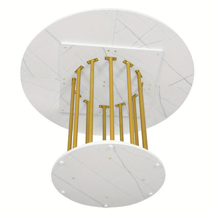 Ronde Eettafel – Keukentafel – Tafel – Diner Tafel – Eetkamertafel – Compact Ontwerp – Marmerlook Afwerking – Metalen Onderstel – Voor 2-4 Personen – Modern Minimalistisch