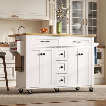 Multifunctional Kitchen Trolley with Foldable Worktop Extending to 120×65 cm | Features Five Drawers, Cupboards, Spice Rack, Towel Rail, Enclosed Storage, Metal Construction, Castors, Suitable for Kitchen Island in Kitchens,