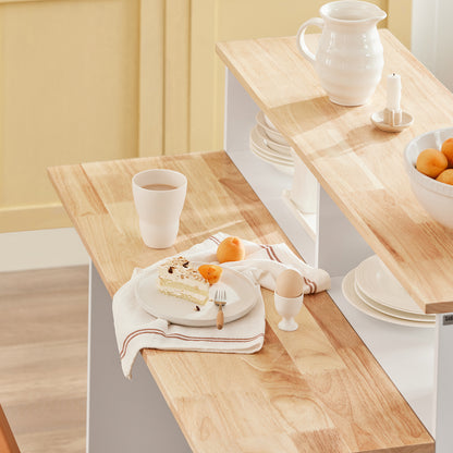 Keukeneiland – Keukenmeubel – Keukenkast – Buffetkast – Keukentrolley – Werkblad van Rubberwood – 6 Verstelbare Planken met Schuifdeuren