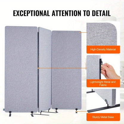 Geluidswand – Roomdivider – Kamerscherm – Scheidingswand – Akoestische Wand – 3 Panelen – Blauw Polyester – Metalen Frame – Mobiel – Montagevrij