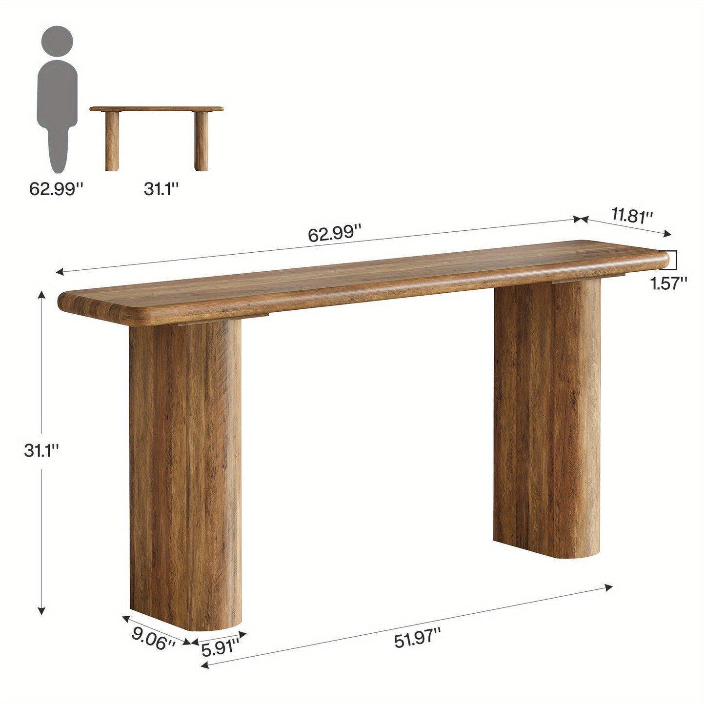 Sidetable – Wandtafel – Haltafel – Consoletafel – Dressoir – Extra Lang 160 cm – Stevig Geperst Hout – Ruimtebesparend Smal Ontwerp
