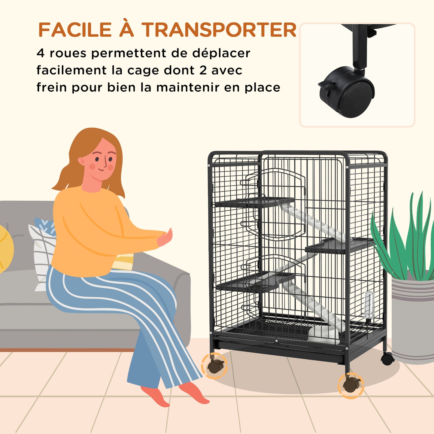 Kleine Dierenkooi – Dierverblijf – Konijnenkooi – Fretkooi – Chinchillakooi – Zwart – Met 3 Platforms – Uitneembare Bodemlade