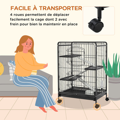 Kleine Dierenkooi – Dierverblijf – Konijnenkooi – Fretkooi – Chinchillakooi – Zwart – Met 3 Platforms – Uitneembare Bodemlade