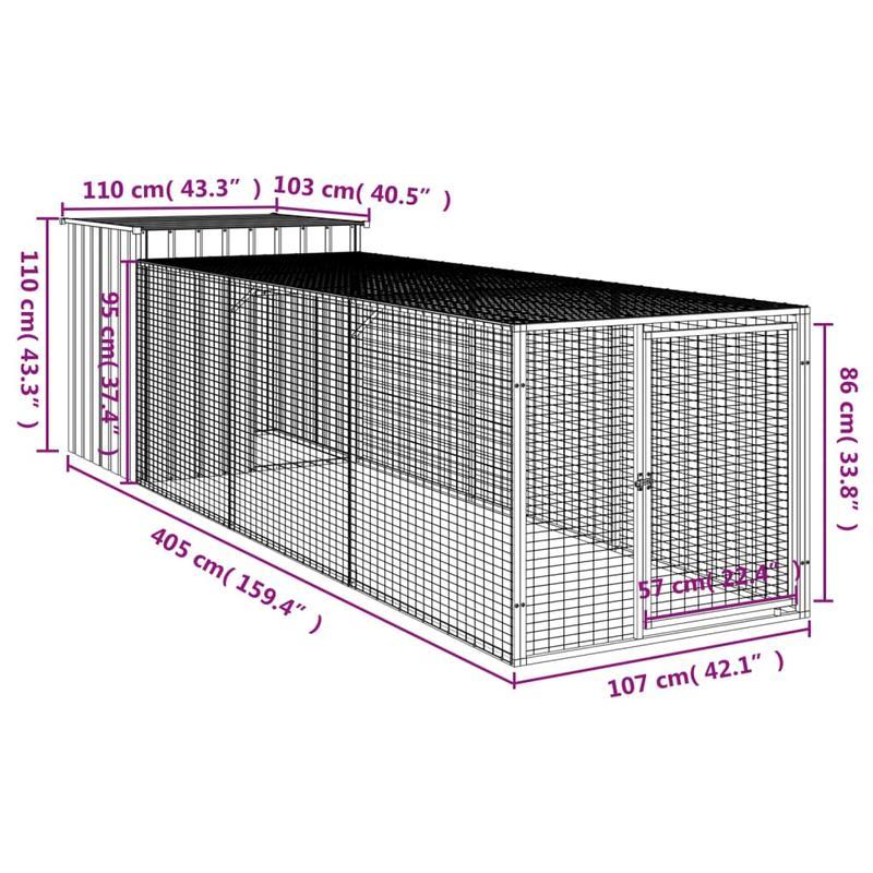 Kippenren – Kippenhok – Kippenkooi – Ren – Hennenren – Antraciet – Verzinkt Staal – 110x405x110 cm – Weerbestendig – Ruim