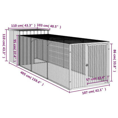 Kippenren – Kippenhok – Kippenkooi – Ren – Hennenren – Antraciet – Verzinkt Staal – 110x405x110 cm – Weerbestendig – Ruim