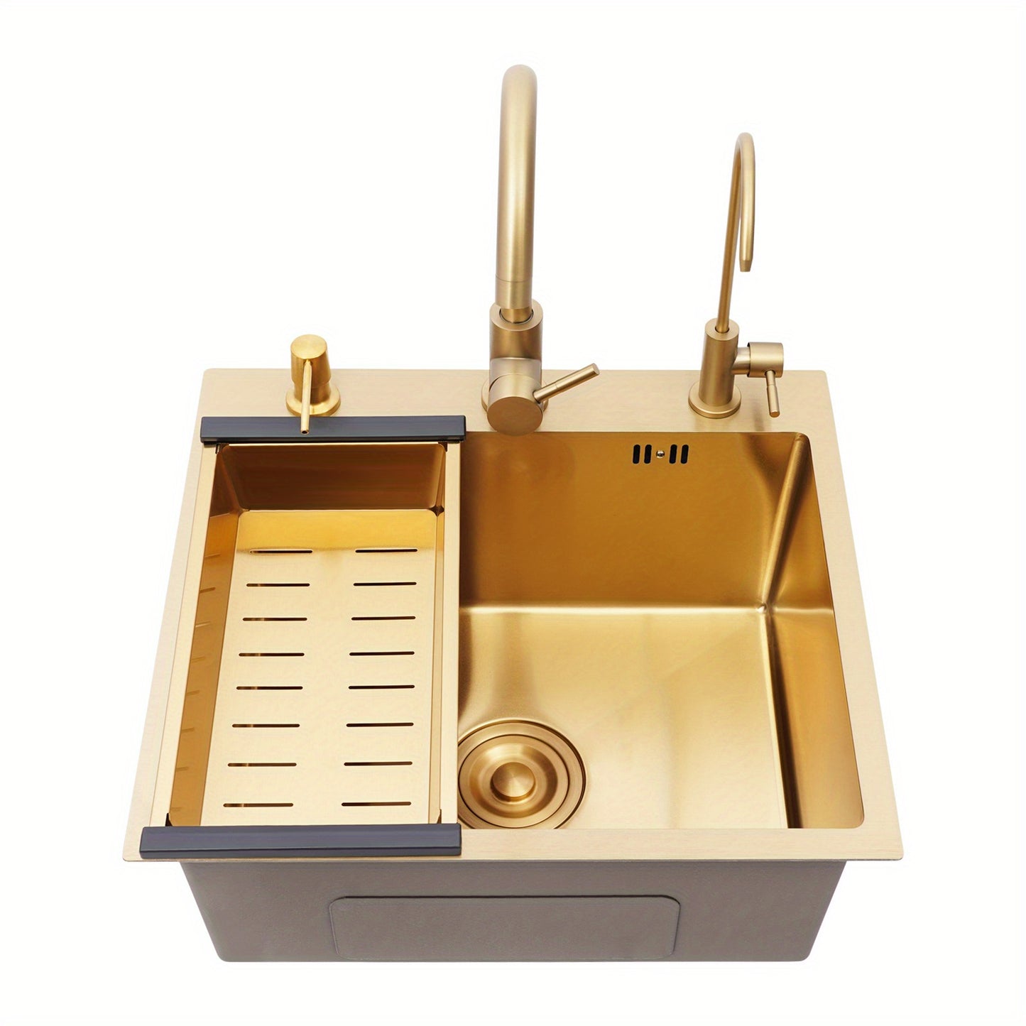 Gouden Keukenspoelbak – Spoelbak RVS – Keukenspoelbak Enkel – Ondermontage Spoelbak – Opbouwspoelbak – 50x45 cm Grootte – Anti-Corrosie Nano-Coating & Geluiddempend Matje