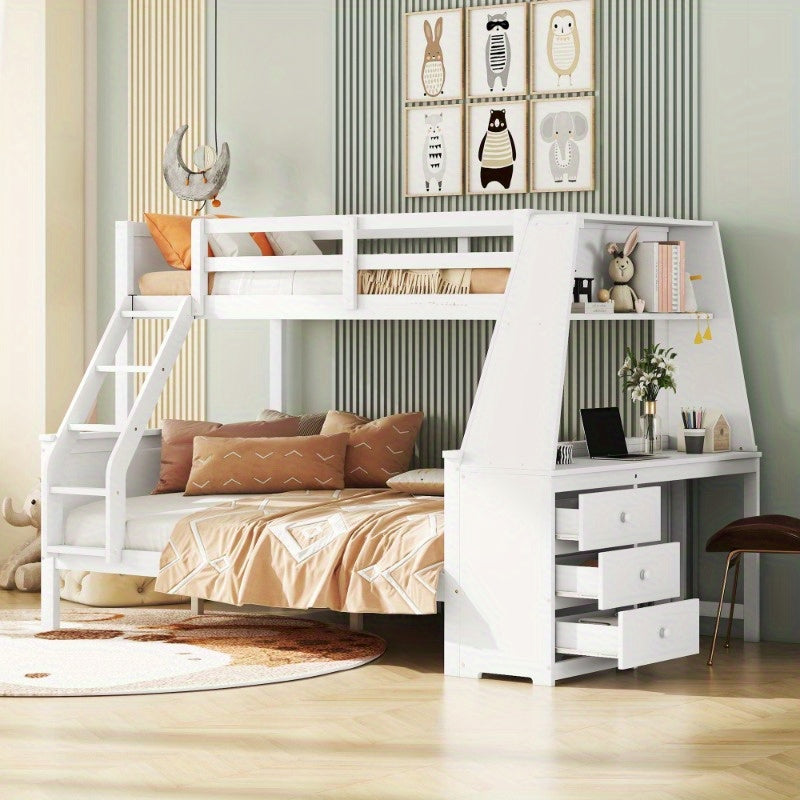 Stapelbed – Hoogslaper – Halfhoogslaper – Bunkbed – Kinderbed – Met Werkplek – Ruime Opbergruimte – Veiligheidshekken – Wit – 90x200 En 140x200 Cm